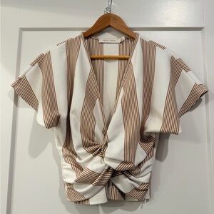 bishop + young Striped Knot Front Blouse - White and Brown
